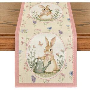 Bunny Rabbit Kettle Floral Flower Easter Table Runner,Seasonal